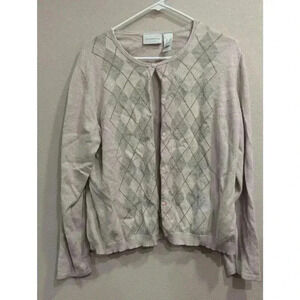 Women's light pink argyle cardigan sweater by Liz Claiborne size XL